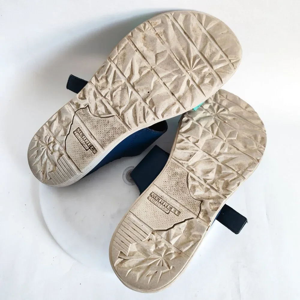 Merrell‎ Comfort Sandals Womens 10 Poseidon Blue Teal Leather Slip On Strappy